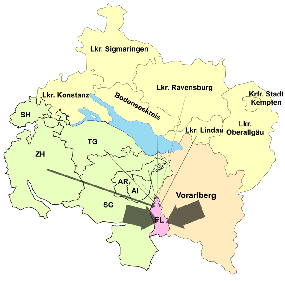 Einpendelnde Grenzgängerinnen und Grenzgänger nach Liechtenstein