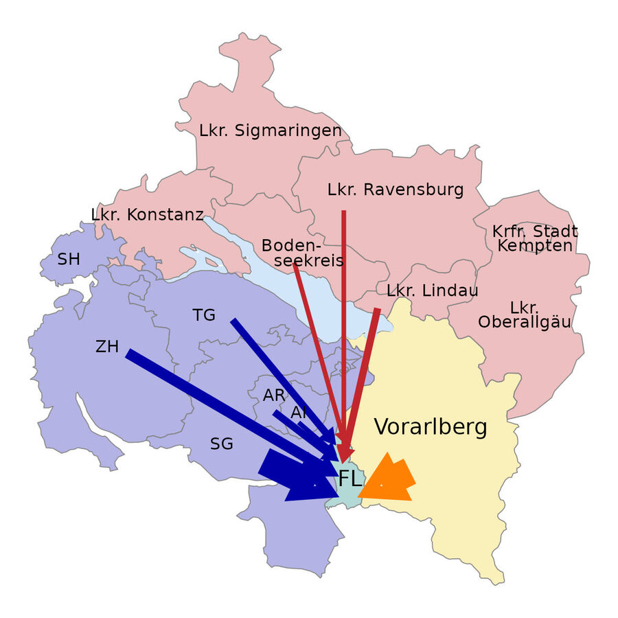 Einpendelnde Grenzgängerinnen und Grenzgänger nach Liechtenstein